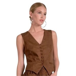 Elan Brown Faux Suede Button-Up Vest Size S NWT Western Boho Chic